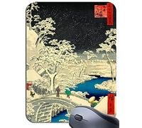 Funkyzilla Utagawa Hiroshige Meguro drum bridge Poster Mouse Mat. Japanese Woodblock Snow Scene Mouse Pad