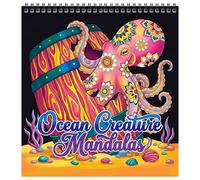 FUNLAVIE Adult Colouring Book - Ocean Animal Mandala Designs for Relaxation, Spiral Bound Mindfulness Colouring Book for Adults, Ocean Creature Mandalas and Patterns