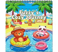 FUNLAVIE Cosy Colouring Book for Adults Relaxation with Cute Animals on Travel Adventures,Cozy Coloring Book for Teen Stress Relief & Mindfulness for Women, Spiral Bound Design - Fuzzy's Cozy Journey