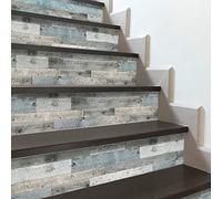 Funlife 13Pcs Stair Riser Decals Self-Adhesive Staircase Steps Stickers Stairway Wallpaper for Home Office Decor, Blue Wood Pattern