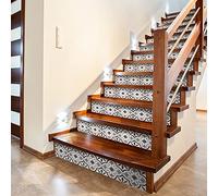 funlife 14 PCS Self-Adhesive Stair Risers Decals Stickers, Peel and Stick Vinyl Staircase Decor Mural, 39.37"x7.09", Moroccan Pattern