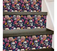Funlife 14Pcs Gothic Stair Riser Decals Peel and Stick Stair Treads Stickers, Dark Black Skull