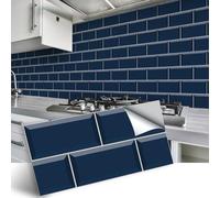funlife 27Pcs Blue Tile Stickers Peel and Stick Self-Adhesive Vinyl Splashback Kitchen Decor Navy Blue, 30X15cm