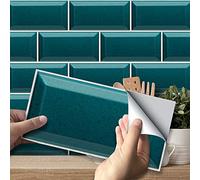 funlife 27Pcs Green Tile Stickers Peel and Stick Self-Adhesive Vinyl Splashback Kitchen Decor Turquoise Terrazzo, 20X10cm