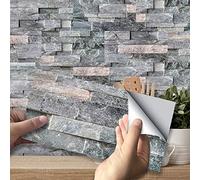 funlife 27Pcs Grey Tile Stickers Vinyl Peel and Stick Self-Adhesive Splashback Kitchen Decor Dark Grey Stone Brick, 20X10cm