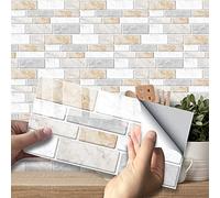 funlife 27Pcs White Tile Stickers Vinyl Peel and Stick Self-Adhesive Splashback Kitchen Decor 3D Grey Brick, 20X10cm