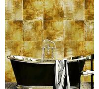 funlife 3D Vintage Mirror Effect Wall Panels, Rusty Faux Antique Mirror Tiles, Gold Brown Stone Square 12PCS