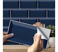 funlife 54Pcs Blue Tile Stickers Peel and Stick Self-Adhesive Vinyl Splashback Kitchen Decor Navy Blue, 20X10cm