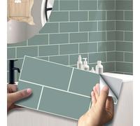 funlife 9Pcs Green Tile Stickers Vinyl Peel and Stick Self-Adhesive Splashback Kitchen Decor Sage Green Subway, 20X10cm