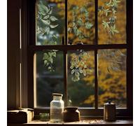 funlife British Vintage Double-Sided Floral Static Window Cling, No Glues Art Decor Window Flim, Fig Leaves 30X90CM
