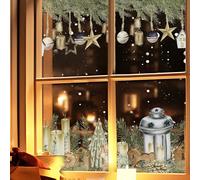 funlife Christmas Decorations Non-Adhesive Window Sticker, Boho Christmas Bauble, Pine Leaves and Lamp