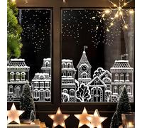 funlife Christmas Decorations Non-Adhesive Window Sticker, White Sketch Winter Town