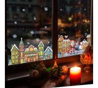 funlife Christmas Decorations Non-Adhesive Window Sticker, Winter Village and Gnome