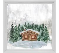 funlife Double-Sided Window Sticker, Non-Adhesive Christmas Windows Door Clings Decor, Glass Covering Decals, Pine Tree Forest
