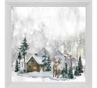 funlife Double-Sided Window Sticker, Non-Adhesive Christmas Windows Door Clings Decor, Glass Covering Decals, Forest Landscape 2