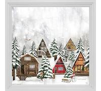 funlife Double-Sided Window Sticker, Non-Adhesive Christmas Windows Door Clings Decor, Glass Covering Decals, Winter Cabin Scene