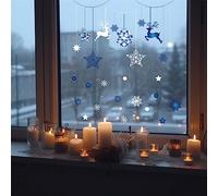 funlife Double-Sided Window Sticker, Non-Adhesive Christmas Windows Door Clings Decor, Glass Covering Decals, Blue & White Xmas Ball