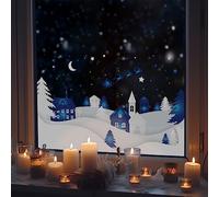 funlife Double-Sided Window Sticker, Non-Adhesive Christmas Windows Door Clings Decor, Glass Covering Decals, Snow City in Winter and Santa Claus