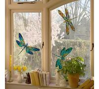funlife Large Dragonfly Window Stickers for Glass, Double-Sided Static Cling Decals, Original Hand Drawn Glass Decorations, Whimiscal Art Big, Anti Collision Bird Strike Stickers 4 Extra-Large Decals