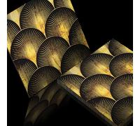 funlife Metal Original Hand Drawn Art Deco Wall Decoration Splashback for Kitchen, Black Gold Fan 14.5X14.5CM 9PCS