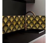 funlife Metal Original Hand Drawn Art Deco Wall Decoration Splashback for Kitchen, Black Gold Fan 19.5X19.5CM 9PCS