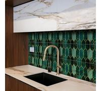 funlife Peel and Stick Wall Tiles, Stick on Tiles Self-Adhesive Square Tile Stickers, Water Resistant Art Deco Backsplash for Kitchen Bathroom, Holographic Emerald Green Tile(20x20cm-50pcs)