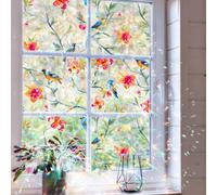 funlife Privacy Rainbow Window Film, Watercolor Static Cling Window Stickers, Non-Adhesive Double-Sided Vinyl Film, Colorful Birds and Flower Hawaii 43x100cm