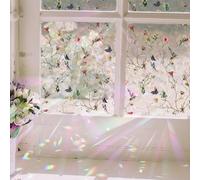 funlife Privacy Rainbow Window Film, Watercolor Static Cling Window Stickers, Non-Adhesive Double-Sided Vinyl Film, Flower and Butterfly 43x100cm