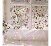 funlife Privacy Rainbow Window Film, Watercolor Static Cling Window Stickers, Non-Adhesive Double-Sided Glass Film, Vintage Butterflies and Wild Flowers 43X100CM