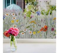 funlife Privacy Vintage Floral Botanical Art Window Stickers, Vintage Daisy and Thistle 150X39CM