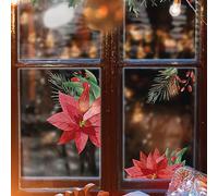 funlife Static Cling Floral Window Sticker, Non-Adhesive Christmas Windows Door Clings Decor, Double-Sided Glass Covering Decals, Large Poinsettia and Berry