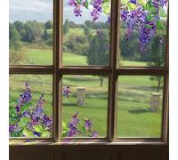 funlife Transparent Floral Window Clings Sticker, Watercolour Stained Glass Window Film, Static Cling Glass Covering Decal, Purple Wisteria, Corner Cling