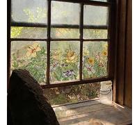 funlife Transparent Floral Window Clings Sticker, Watercolour Stained Glass Window Film, Static Cling Glass Covering Decal, Vintage Peony and Thistle