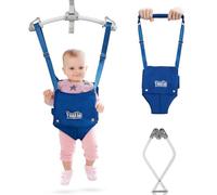 FUNLIO 2 in 1 Baby Door Jumper with Door Clamp, Baby Walking Harness for 6-24 Months, Infant Jumper Doorway with Strong Spring & Adjustable Strap, Easy to Assemble & Store - Blue