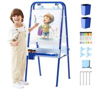 FUNLIO 2-in-1 Outdoor Easel for Kids Ages 3+, Foldable Waterproof & Sunproof Toddler Easel, Double-Sided Kids Art Easel with 2 Acrylic Boards & 20+ Accessories, Portable and Stable - Blue
