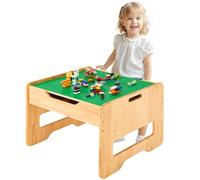FUNLIO 2-in-1 Solid Wood Activity Table for Toddlers Ages 3+, Height Adjustable Kids Play Table with 450pcs Building Blocks & Large Storage, Wooden Toddler Table for Play/Learnig, CPC & CE Certified