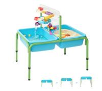 FUNLIO 3-Level Height Adjustable Sand and Water Table for Kids 3-6, Green | Height Adjustable, 2 Storage Bins, Acrylic Panel & 16 Accessories, 4 IN 1 Sand & Water Table, Indoor & Outdoor Use