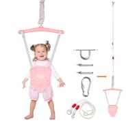 FUNLIO Baby Jumper with a Ceiling Hook for 6-24 Months, Baby Door Jumper for Indoor/Outdoor Play, Infant Jumper Doorway with Adjustable Chain, Easy to Assemble & Store (with a Ceiling Hook)-Pink