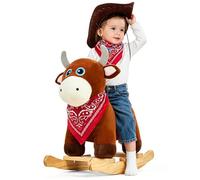 FUNLIO Bull Rocking Horse Ages 1-3, Wild Baby Rocking Horse with Cuddly Head & Bright Sparkling Eyes, Stuffed Plush Ride-on Baby Rocker, Easy to Assemble, CPC & CE Certified