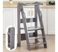 FUNLIO Foldable Toddler Step Stool for Kids 2-6 Years with 3-Level Adjustable Height, Folding Toddler Kitchen Stool with Safety Rails, Montessori Step Stool, Easy to Assemble - Grey