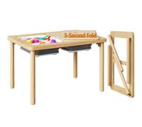 FUNLIO Foldable Wooden Sensory Table for Toddlers with 2 Bins, Kids Sensory Table with Anti-Warping Plywood Lid, Indoor/Outdoor Play Sand and Water Set, CPC Certified