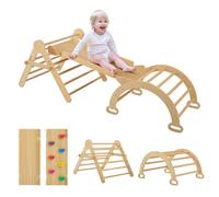 FUNLIO Height Adjustable Pikler Triangle Set, Montessori Climbing Frame Set with Solid Wood for Toddlers 2-5 yrs, 5-in-1 Indoor Play Gym with Arch/Slide/Climbing Rock/Triangle, Easy to Install