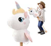 FUNLIO Unicorn Stick Horse for Kids 3+, Rainbow Fairy Hobby Horse with Soft Plush & Wood Wheels, Neighing and Galloping Sound for Pretend Play & Creativity, Horse Toys Gift, CPC & CE Certified - White