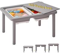 FUNLIO Wooden Sensory Table With 2 Bins for Toddlers 1-5, 3-Level Height Adjustable Kids Play Sand and Water Table, Anti-Warping Plywood Lid, Indoor/Outdoor Use, CPC Certified - Grey