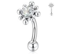 FUNLMO Belly Button Ring Turquoise Belly Button Piercing G23 Titanium Belly Ring Navel Piercing Jewelry 14G Navel Barbell Stud, Titanium, cubic zirconia