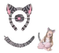FUNLOV 3Pcs Cat Ears Headband and Tail Nose Set, Cat Costumes for Women Girls Tabby Cat Ears and Tail Set, Cat Costume Accessories Halloween Party Cosplay Costumes for Adults Women Girls