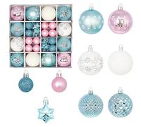 FUNLOV 44Pcs 3cm/1.18" Christmas Baubles Shatterproof Plastic Xmas Balls Tree Decorations, Pendants Gifts for Holiday Party Festival Wedding Decor (Blue-White-Pink)
