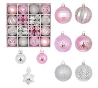 FUNLOV 44Pcs 3cm/1.18" Christmas Tree Baubles Shatterproof Plastic Xmas Balls Tree Decorations, Christmas Tree Pendants Gifts Holiday Party Festival Wedding Decor (Pink-Silver)
