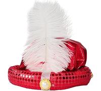 FUNLOV Aladdin Costume Hat, Prince Costume Hat,With Feather And Pearl Prince Turban Hat Gorgeous Sequin Design For Shiny Appearance Photo Props (Red)