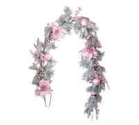 FUNLOV Artificial Pink Christmas Pine Garland, 6FT with Pinecone, Baubles, Flowers, Flexible Hanging Garland for Table, Mantle, Wall, Indoor/Outdoor Decorations